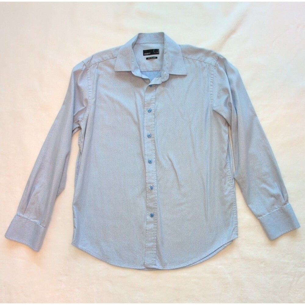 Quieti Men’s Cotton Woven Dress Shirt Blue/White Geometric M 32/33